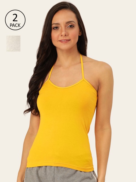 

Lady Lyka Women Pack Of 2 Solid Cotton Camisoles, Yellow