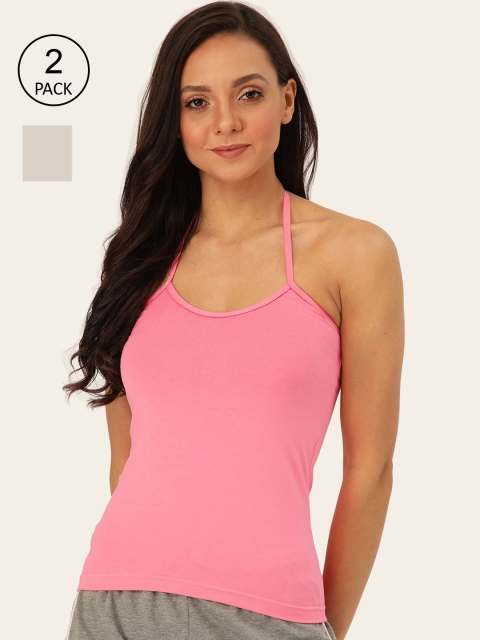 

Lady Lyka Women Pack of 2 Solid Halter Neck Camisoles, Pink