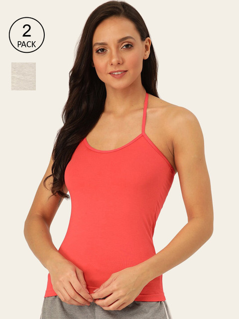 

Lady Lyka Women Pack of 2 Solid Halter Neck Camisoles, Red