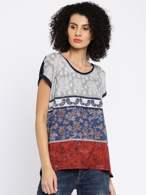 

Vero Moda Women Navy & Grey Printed Top, Navy blue