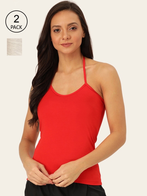 

Lady Lyka Women Pack of 2 Solid Non-Padded Cotton Camisoles, Red