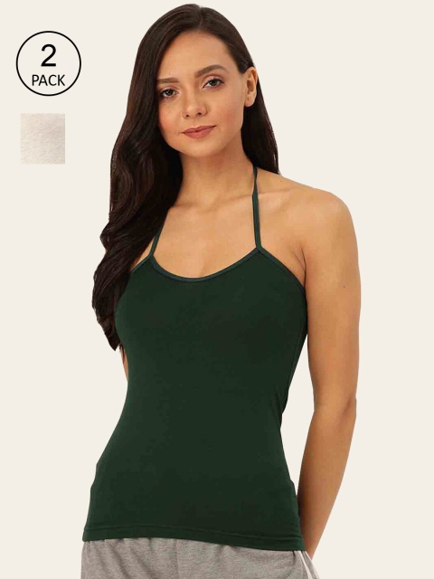 

Lady Lyka Women Pack Of 2 Solid Cotton Camisoles, Green