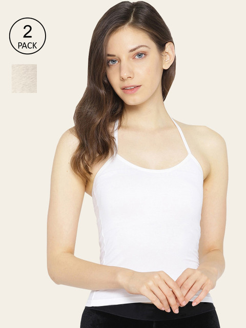 

Lady Lyka Women Pack of 2 Solid Non-Padded Cotton Camisoles, White