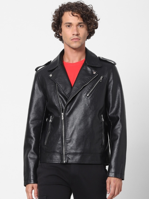 

Celio Men Black Crop Biker Jacket