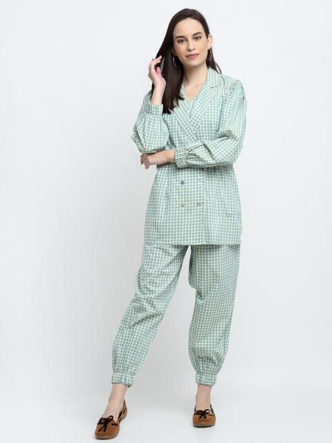 

THE UKKIYO LIFE Women Green Checked Clothing Set