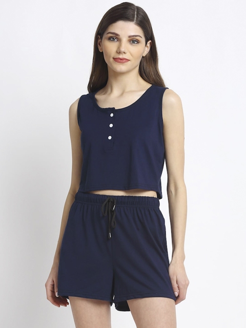 

Miaz Lifestyle Women Navy Blue Solid Night Suit