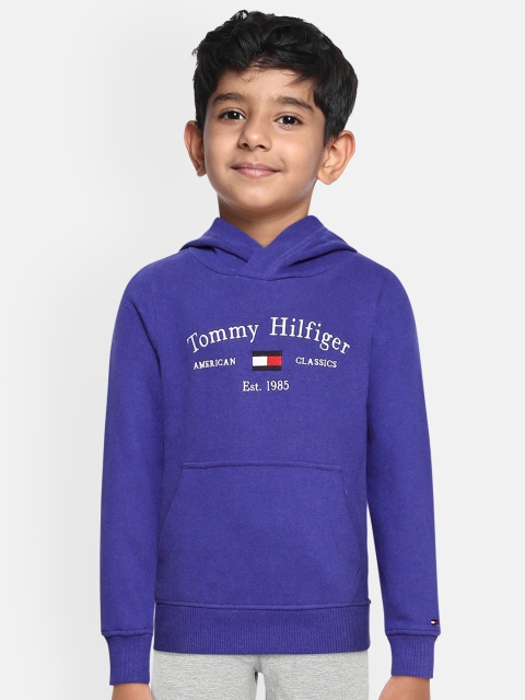 

Tommy Hilfiger Boys Blue Solid Brand Logo Cotton Embroidered Sweatshirt