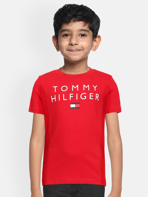 

Tommy Hilfiger Boys Red Brand Logo Organic Cotton T-shirt