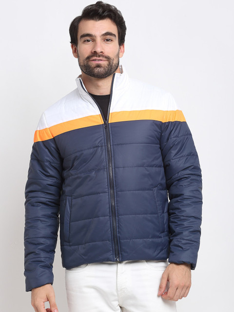 

PERFKT-U Men Navy Blue White Colourblocked Lightweight Puffer Jacket