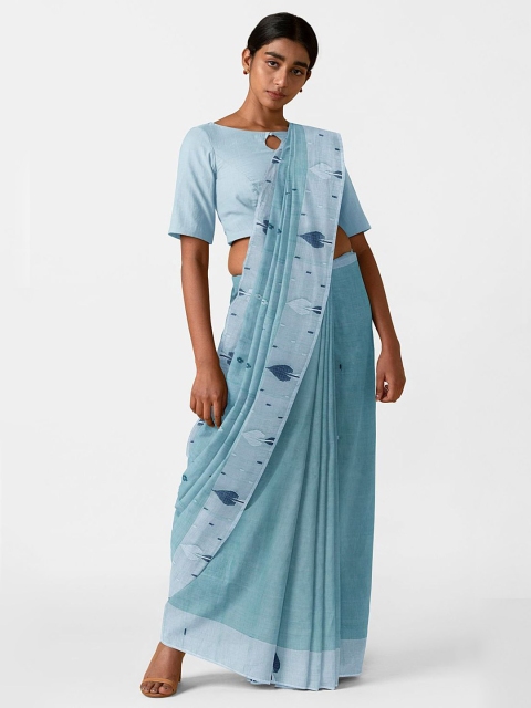 

Taneira Turquoise Blue & Blue Pure Cotton Jamdani Saree