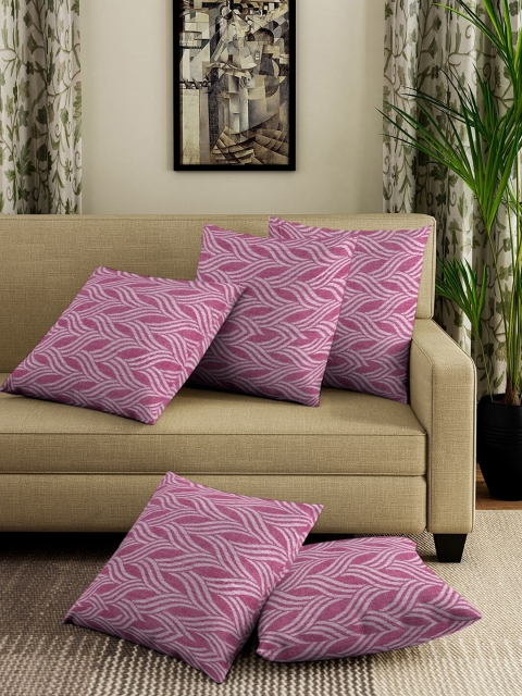 

NEUDIS Pink & Off White Set of 5 Floral Square Cushion Covers