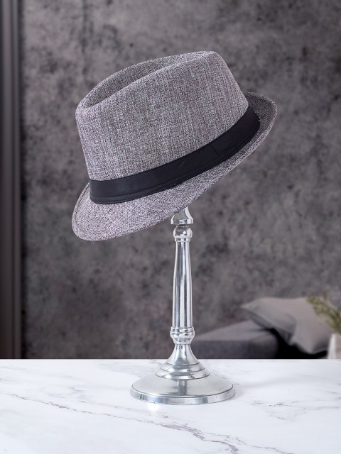 

Golden Peacock Men Grey & Black Woven-Design Threaded Fedora Hat