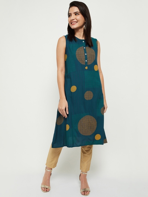 

max Women Teal Blue Geometric Kurta