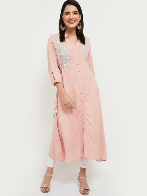 

max Women Pink Floral Embroidered Kurta