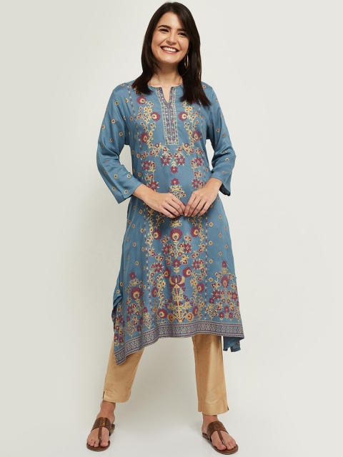 

max Women Blue Ethnic Motifs Printed Flared Sleeves Kurta