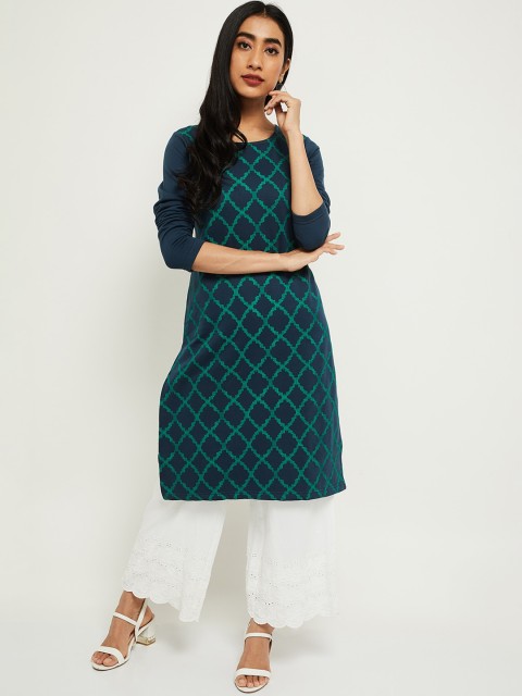 

max Women Teal Blue Printed Kurta
