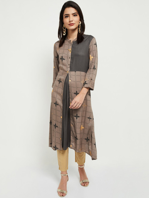 

max Women Grey & Brown Printed Kurta