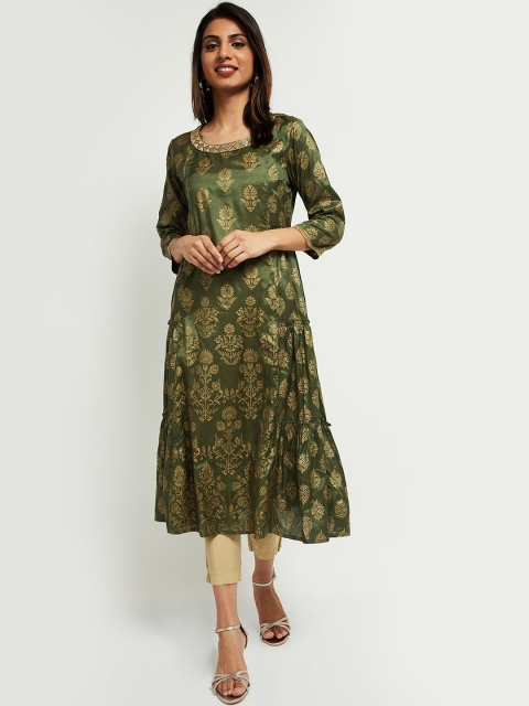 

max Women Green Ethnic Motifs Printed Kurta
