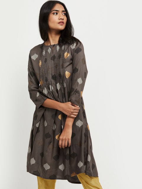 

max Women Grey Printed Kurta