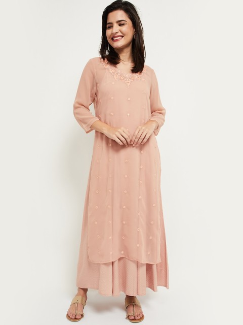 

max Women Pink Floral Embroidered Kurta
