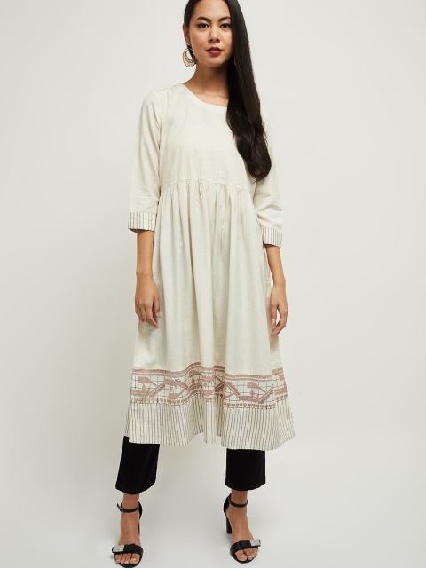 

max Women Off White & Brown Ethnic Motifs Printed Anarkali Kurta