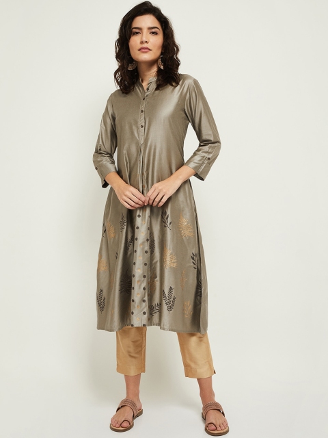 

max Women Grey Floral Printed Kurta