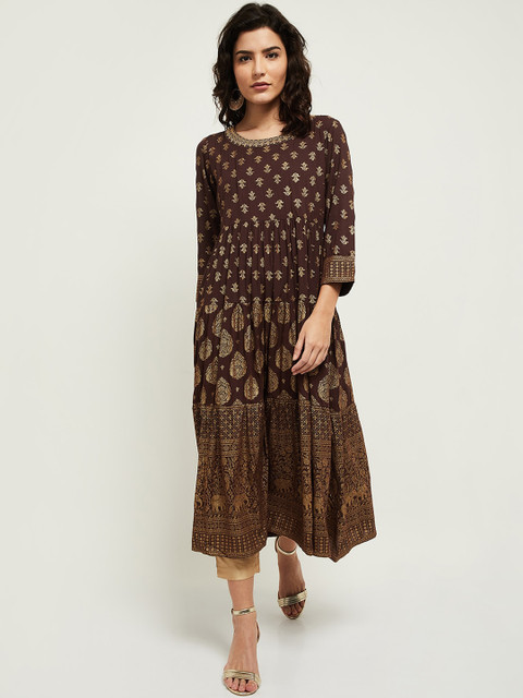 

max Women Brown Ethnic Motifs Printed Kurta