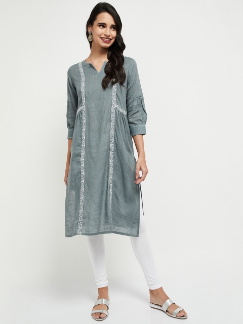 

max Women Grey Woven Design Kurta