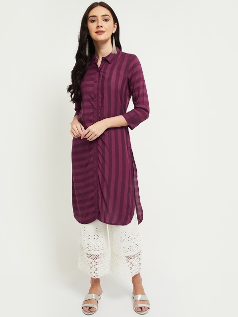 

max Women Burgundy Striped Kurta