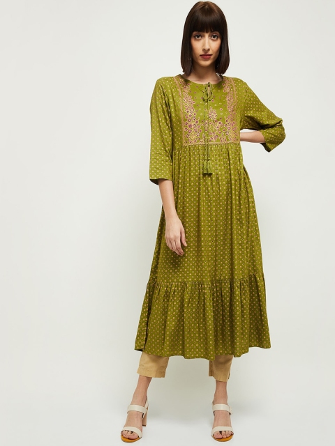 

max Women Green Floral Anarkali Kurta