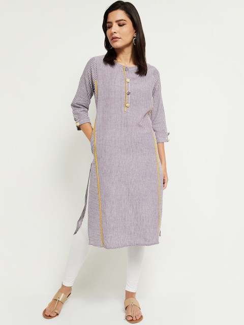 

max Women Purple & White Striped Kurta