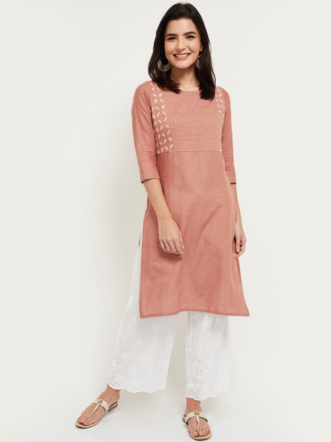 

max Women Peach-Coloured Yoke Design Kurta