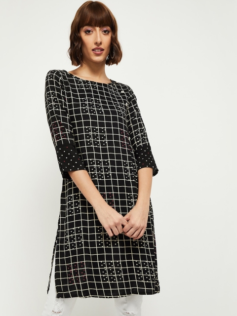 

max Women Black & White Checked Kurta