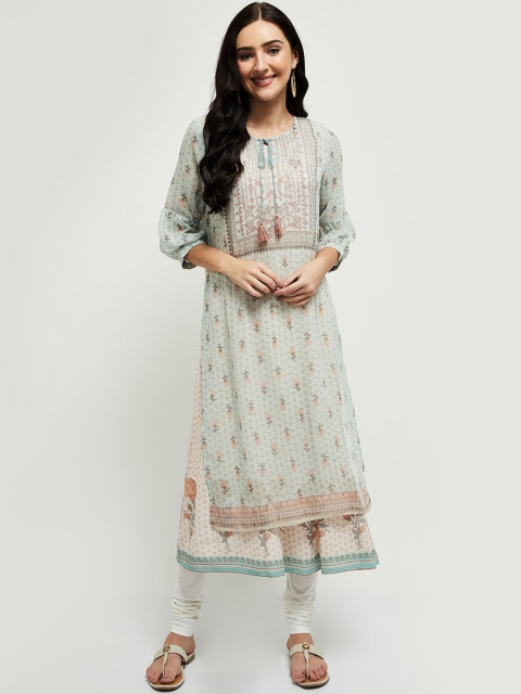 

max Women Blue Floral Printed Kurta
