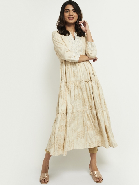 

max Women Cream-Coloured Ethnic Motifs Printed Anarkali Kurta