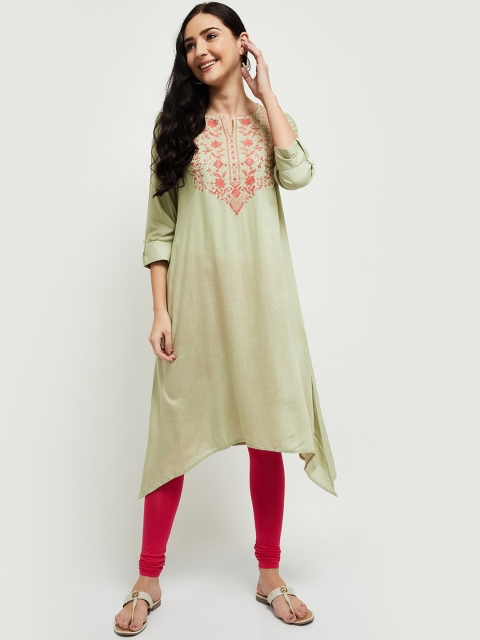 

max Women Green Ethnic Motifs Embroidered Kurta