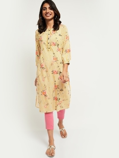 

max Women Yellow Floral Printed Kurta