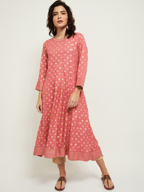 

max Women Peach-Coloured Geometric Printed Anarkali Kurta