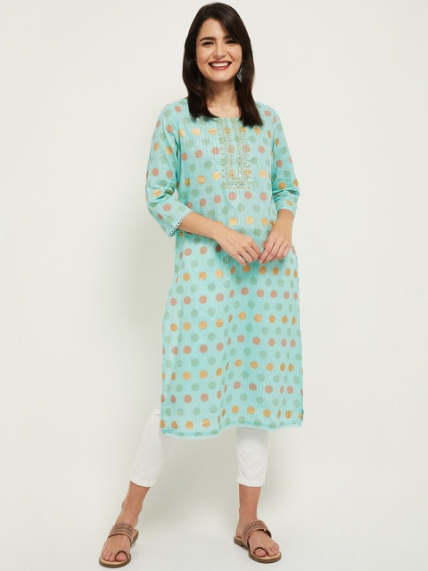 

max Women Blue Geometric Printed Kurta with Dupatta