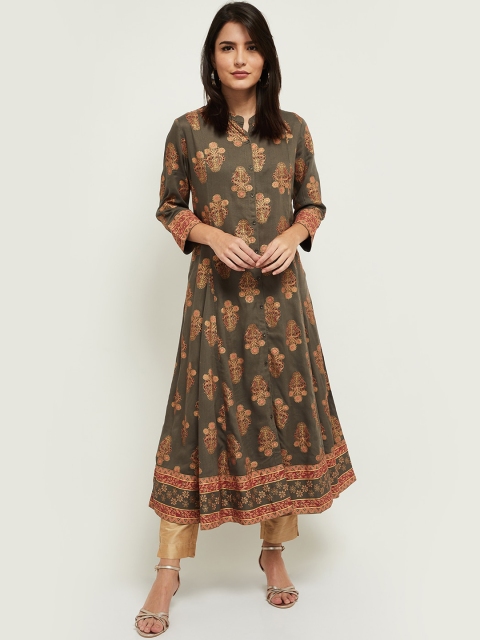 

max Women Brown Floral Printed Anarkali Kurta