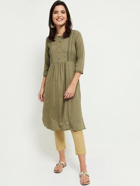 

max Women Green Solid Kurta