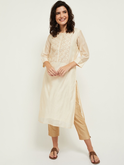 

max Women Off White Ethnic Motifs Embroidered Kurta