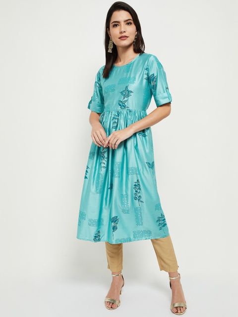

max Women Blue Floral Printed Anarkali Kurta