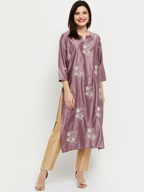 

max Women Purple Floral Embroidered Kurta