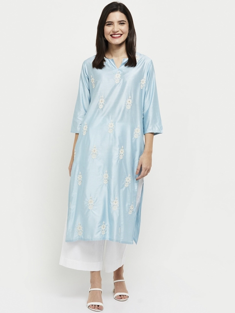 

max Women Blue Floral Embroidered Kurta