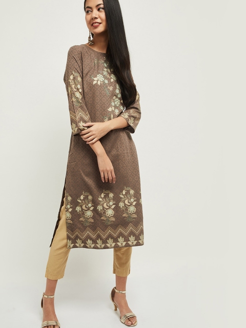 

max Women Grey Floral Printed Kurta