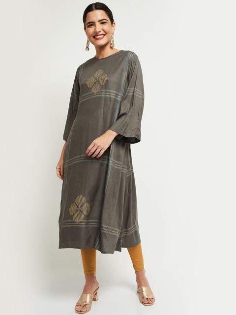 

max Women Grey Ethnic Motifs Printed Flared Sleeves Kurta