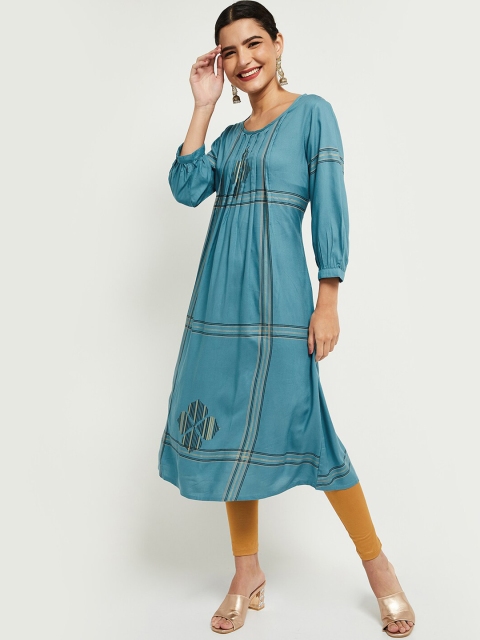 

max Women Blue Checked Kurta