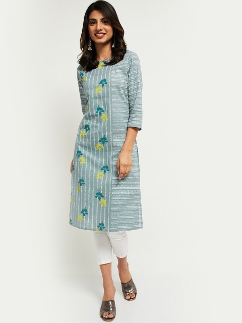 

max Women Grey Floral Printed Cotton Kurta
