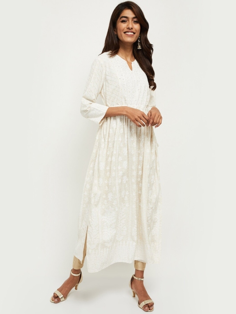 

max Women Cream-Coloured Ethnic Motifs Embroidered Anarkali Kurta